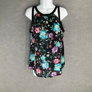 EXPRESS Black Floral Halter Neck Keyhole Back Tank Top Women's Sz‎ M